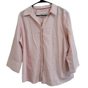 Chicos Button Up Shirt Womens Size 3 XL Orange Pink Striped Long Sleeve Career